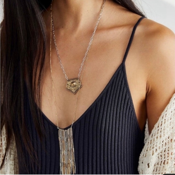 NWOT!! Free People, Passenger Layered Fringe Necklace, Mixed Tones $38 - Picture 1 of 6